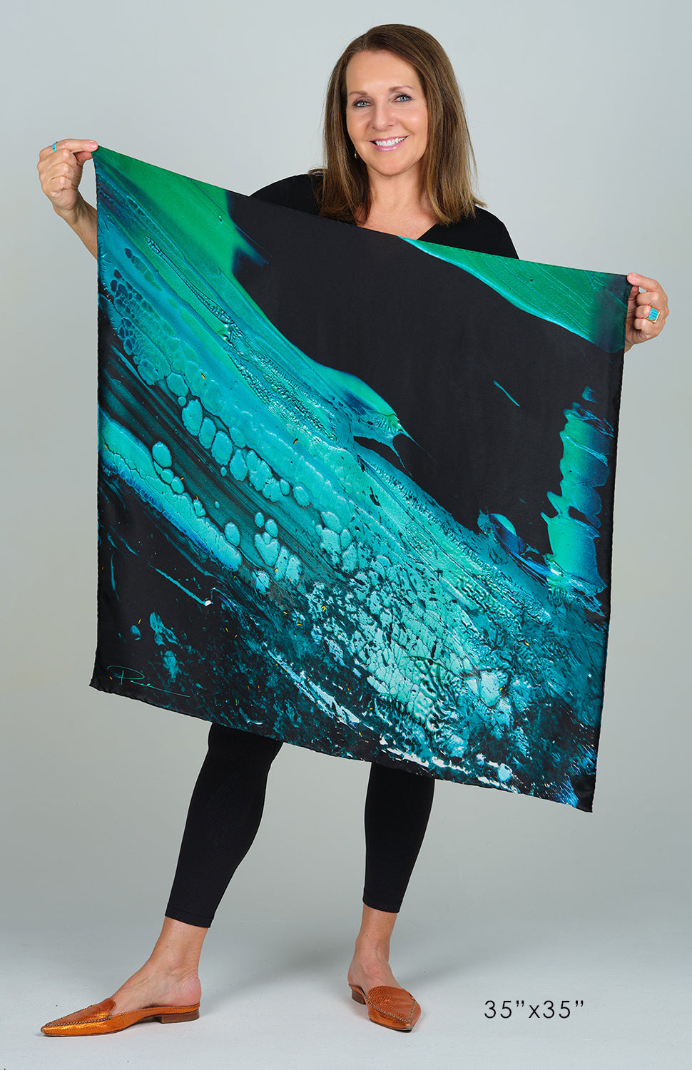 aquarius lll satin silk scarf, made in Italy