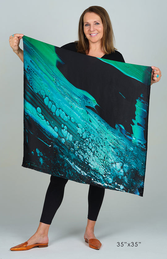 aquarius lll satin silk scarf, made in Italy