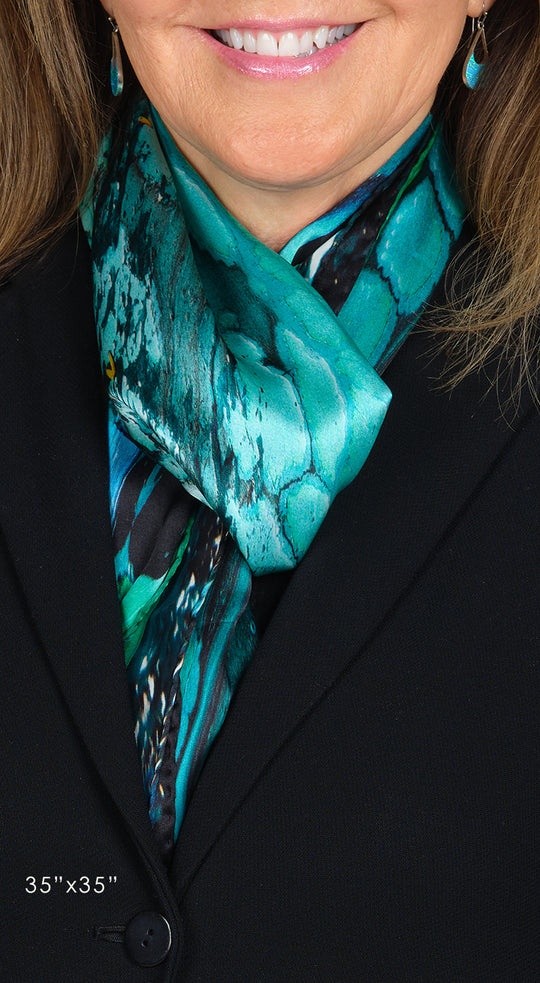 aquarius lll satin silk scarf, made in Italy