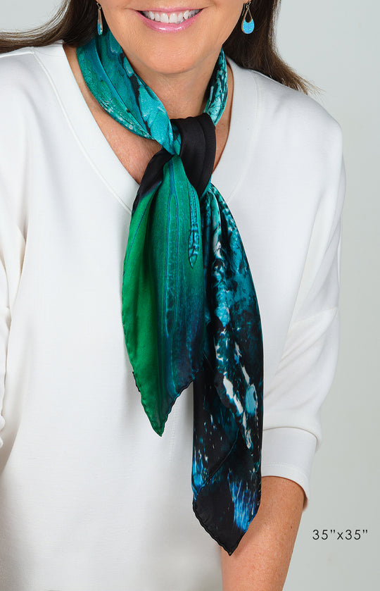 aquarius lll satin silk scarf, made in Italy
