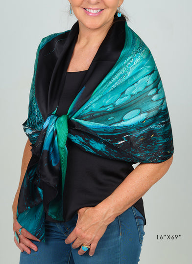 aquarius lll satin silk scarf, made in Italy