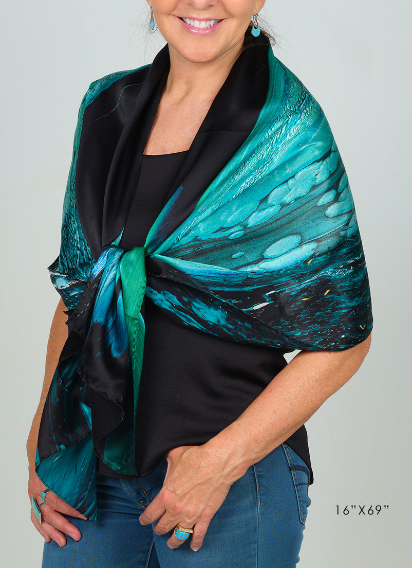 aquarius lll satin silk scarf, made in Italy