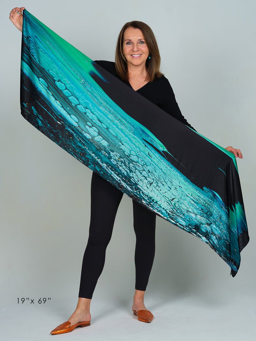 aquarius lll satin silk scarf, made in Italy