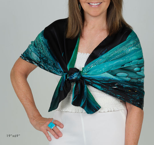 aquarius lll satin silk scarf, made in Italy