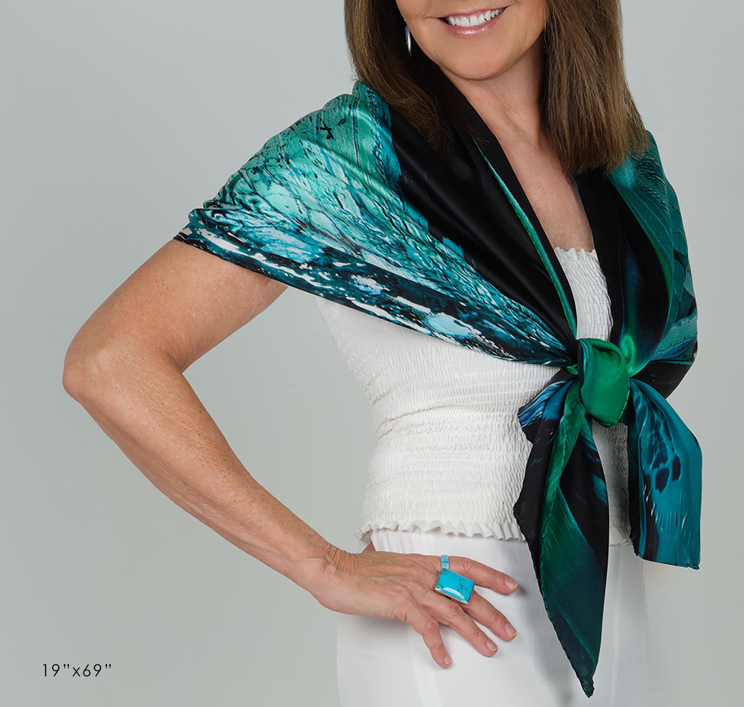 aquarius lll satin silk scarf, made in Italy