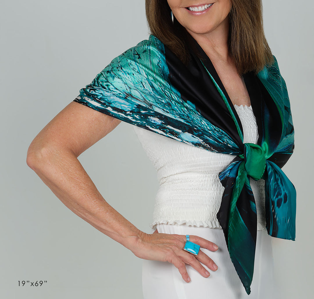 aquarius lll satin silk scarf, made in Italy