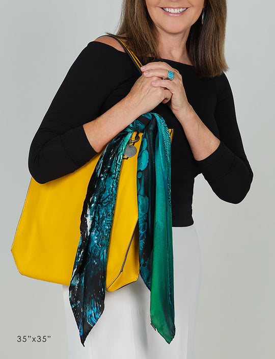 aquarius lll satin silk scarf, made in Italy